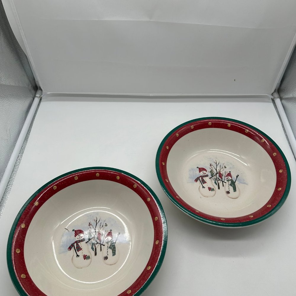 Set of 2 Royal Season RN2 Snowman Christmas Holiday Round Vegetable Bowl Bowls